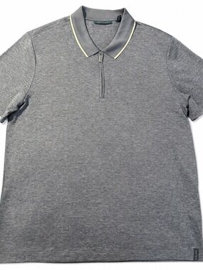 Perry Ellis Men's Grey Zip Polo Shirt with Contrast Trim